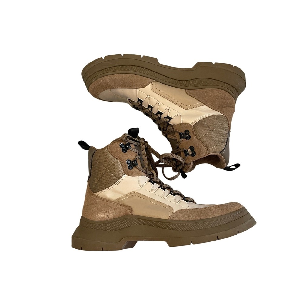Tan Lace Up Suede Ankle Boots Lug Sole Size 8